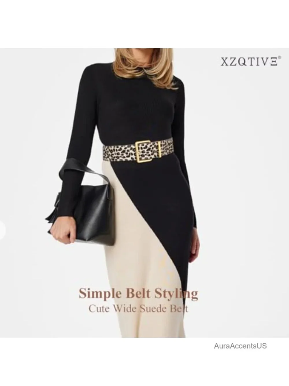 Wide Suede Belt with Gold Buckle Chunky Fashion Waist Belt